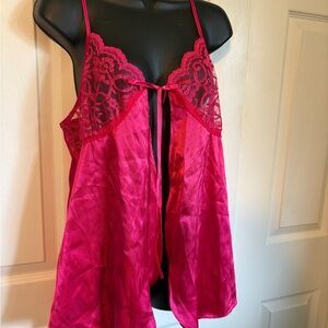 Secret Treasures Hot Pink Lace-Trim Satin Chemise